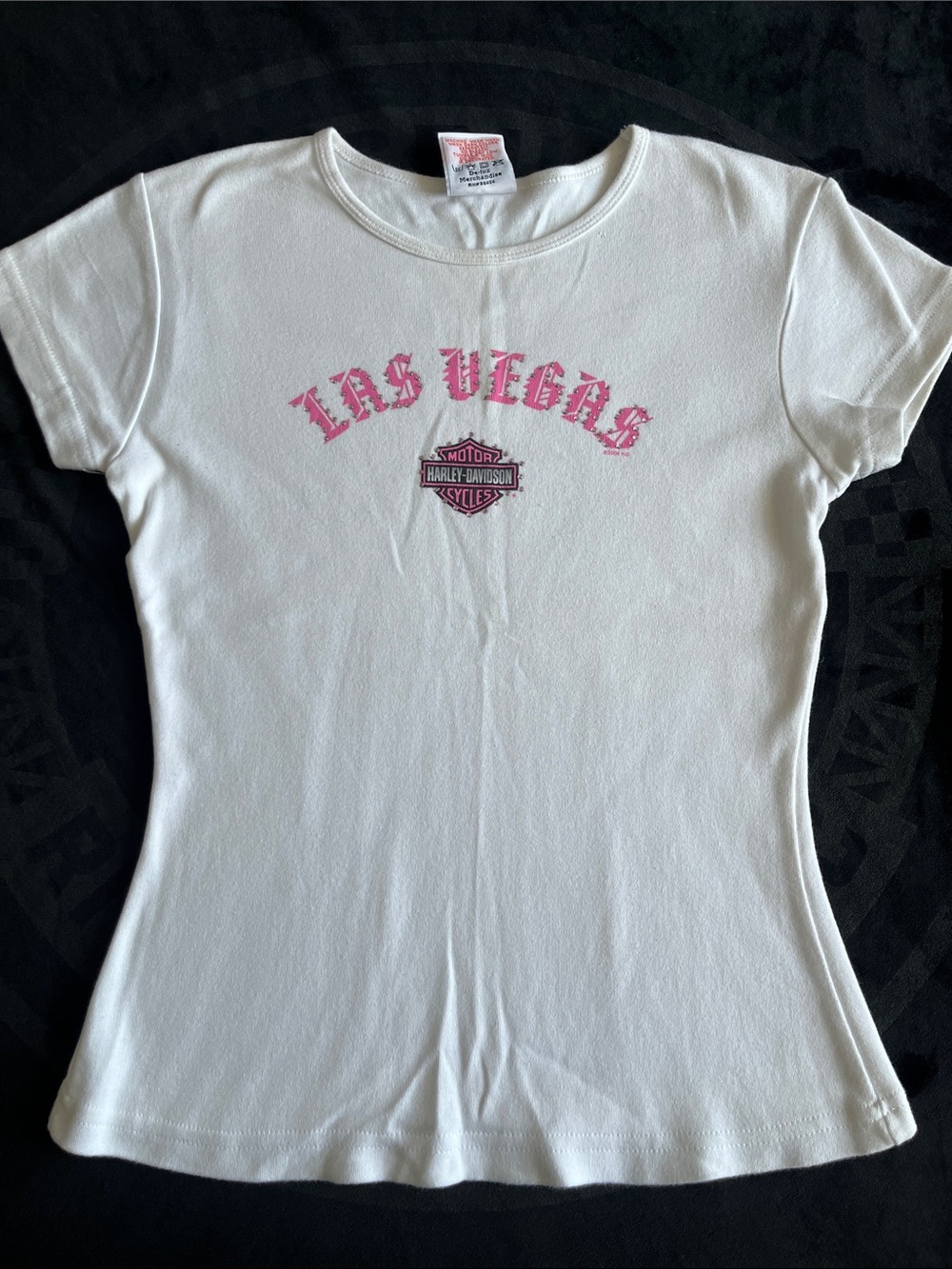 Harley-Davidson White Tee with Pink Las Vegas Graphic